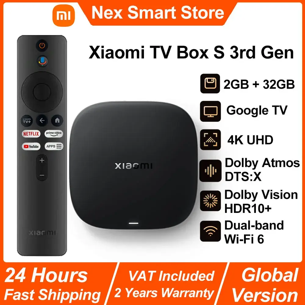 Nova Xiaomi TV Box S 3ª Geração, smart android tv box 4k uhd media player, dolby vision hdr10 + google assistente google tv set-top box