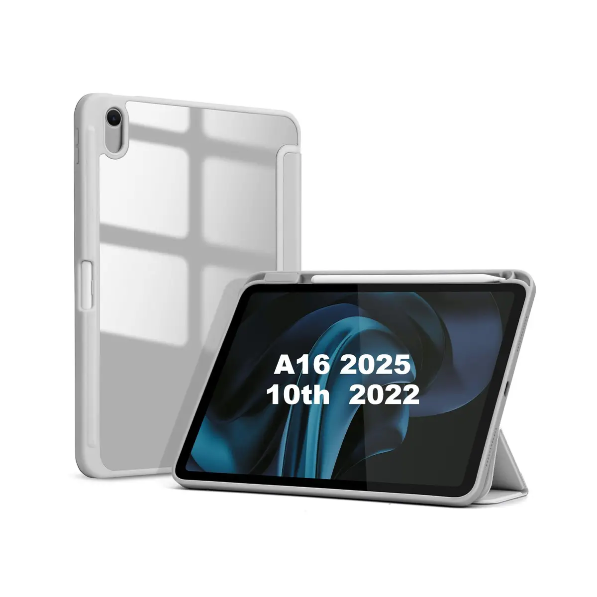 Capa para iPad (A16) de 11 polegadas (2025) e iPad de 10,9 polegadas (2022), com suporte fino, traseira rígida em policarbonato e função de ativação/desativação automática (Cinza)
