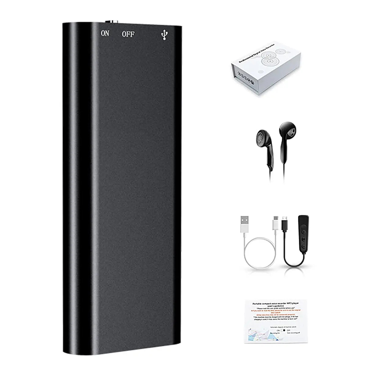 Genérico Mini Gravador Voz Som Digital Super Pequeno | Gravador de Voz Espião, Mini Gravador de Voz Espião, Micro Embutido,16GB,96 Horas de Gravação, USB 2.0