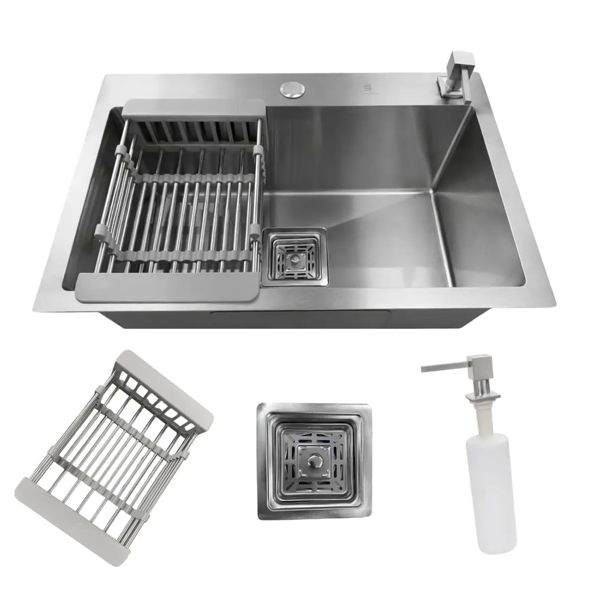 Cuba Cozinha Gourmet Quadrada Aço Inox Escovada 60x40cm Com Acessórios