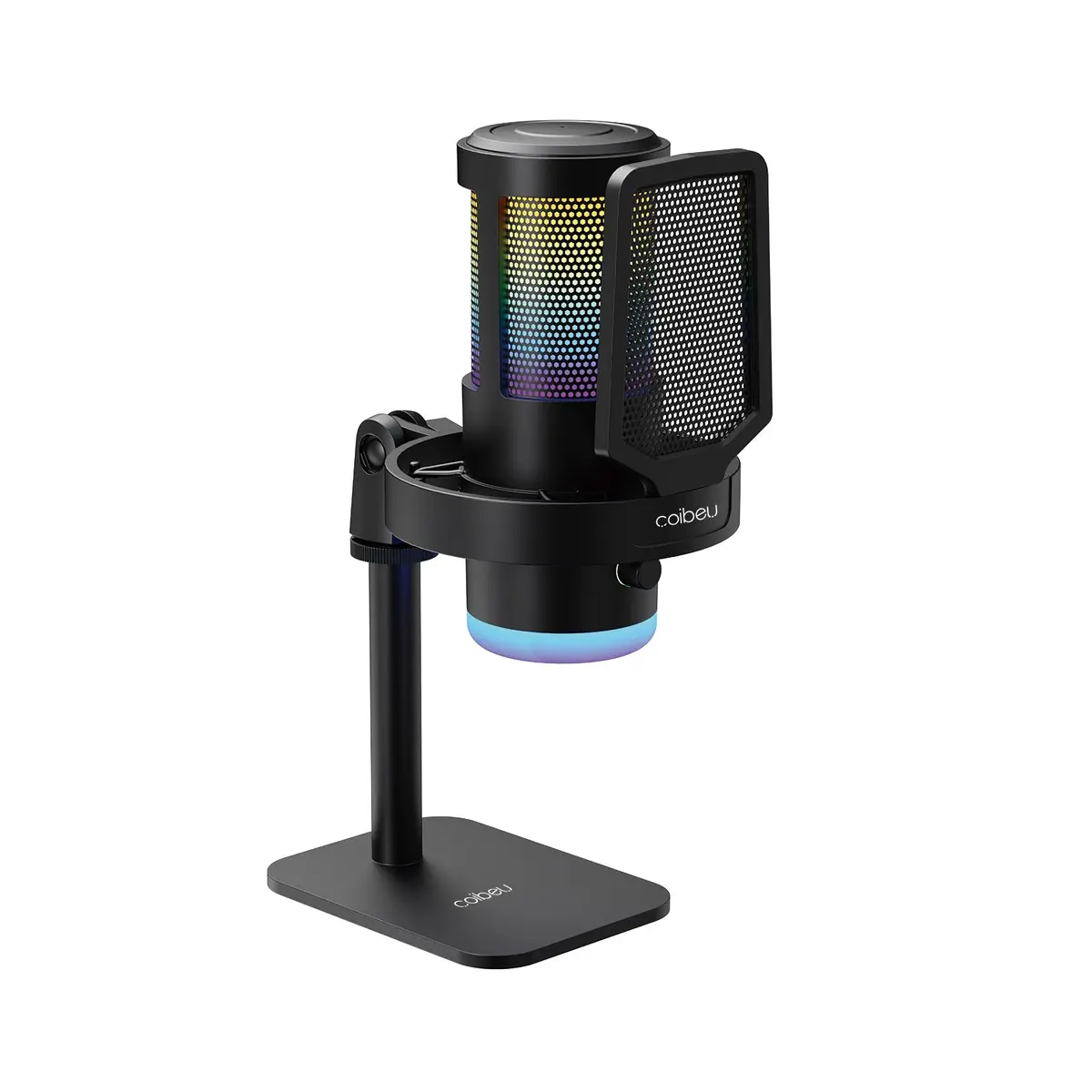Microfone Condensador RGB, Microfone de Mesa, Microfone Gamer – Com Cancelamento de Ruído, Plug-and-Play, Controle de Volume e Eco, com Shock Mount e Pop Filter – Ideal para Gravação, Podcast