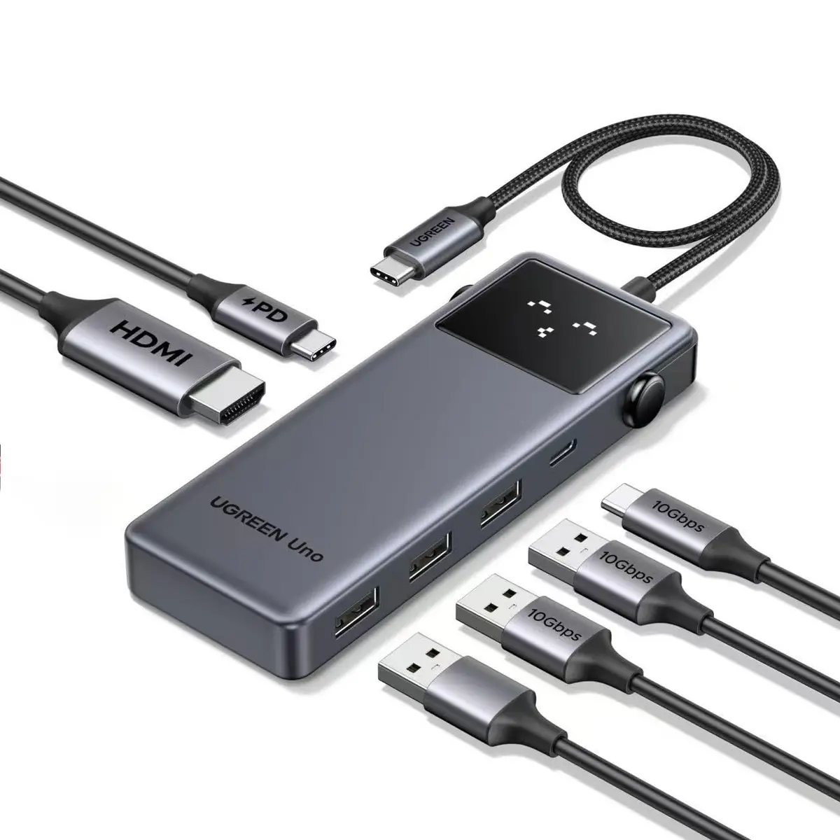 UGREEN Hub USB-C 8 em 1 Uno | HDMI 4K@60Hz, 2 USB-C 3.2, USB-A 3.2 e 2.0, SD/TF 170MB/s, PD 100W, Compatível com MacBook Pro/Air, iPad Pro, XPS e ThinkPad