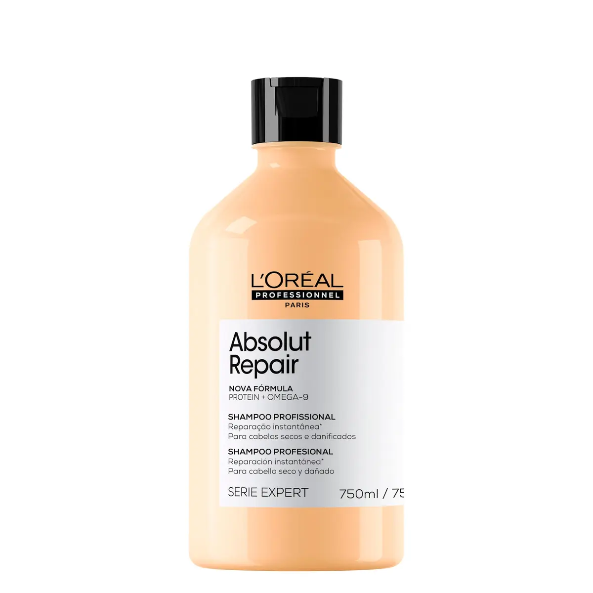 L'Oréal Professionnel Absolut Repair, Shampoo Profissional com Proteína de Trigo e Ômega 9, Ação Reparadora para Cabelos Secos e Danificados, 750ml - 1