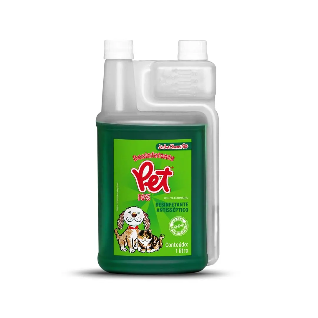 Pet Desinfetante 10% Frasco de 1 Litro Dosador | Ultra Concentrado, Bactericida, Herbal, Alto Poder de Higienização, Seguro para Cães e Gatos, Ambiente Protegido