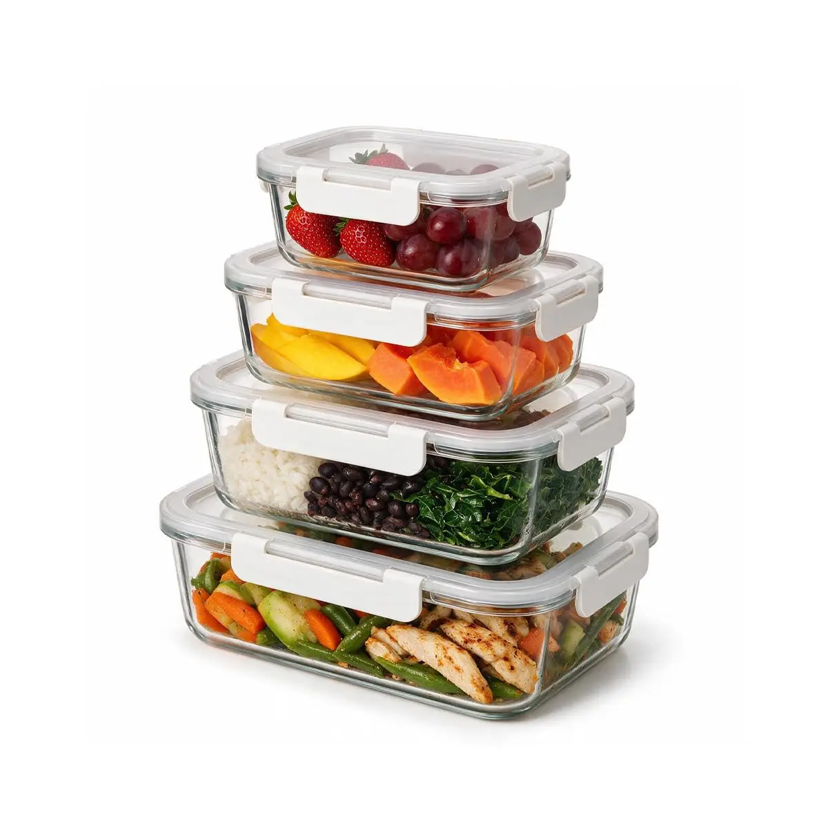Oikos - Kit 4 Potes de Marmita 370ml, 630ml, 1L e 1,5L Hermético com Trava