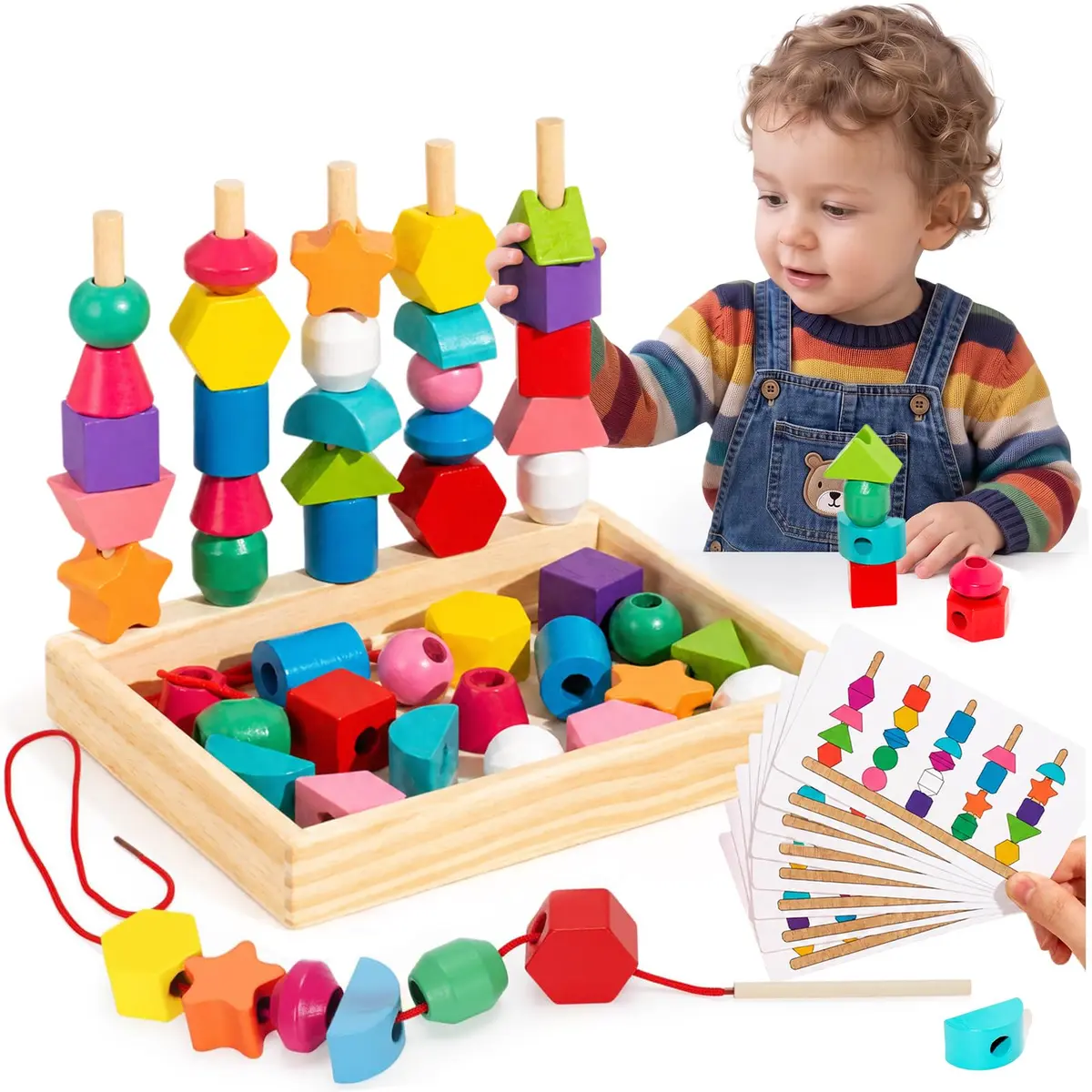 Brinquedo Montessori de Madeira Sensorial Infantil (5 em 1) | Inclui piano, labirinto, relógio, formas e engrenagens para estimular coordenação motora e aprendizagem infantil.