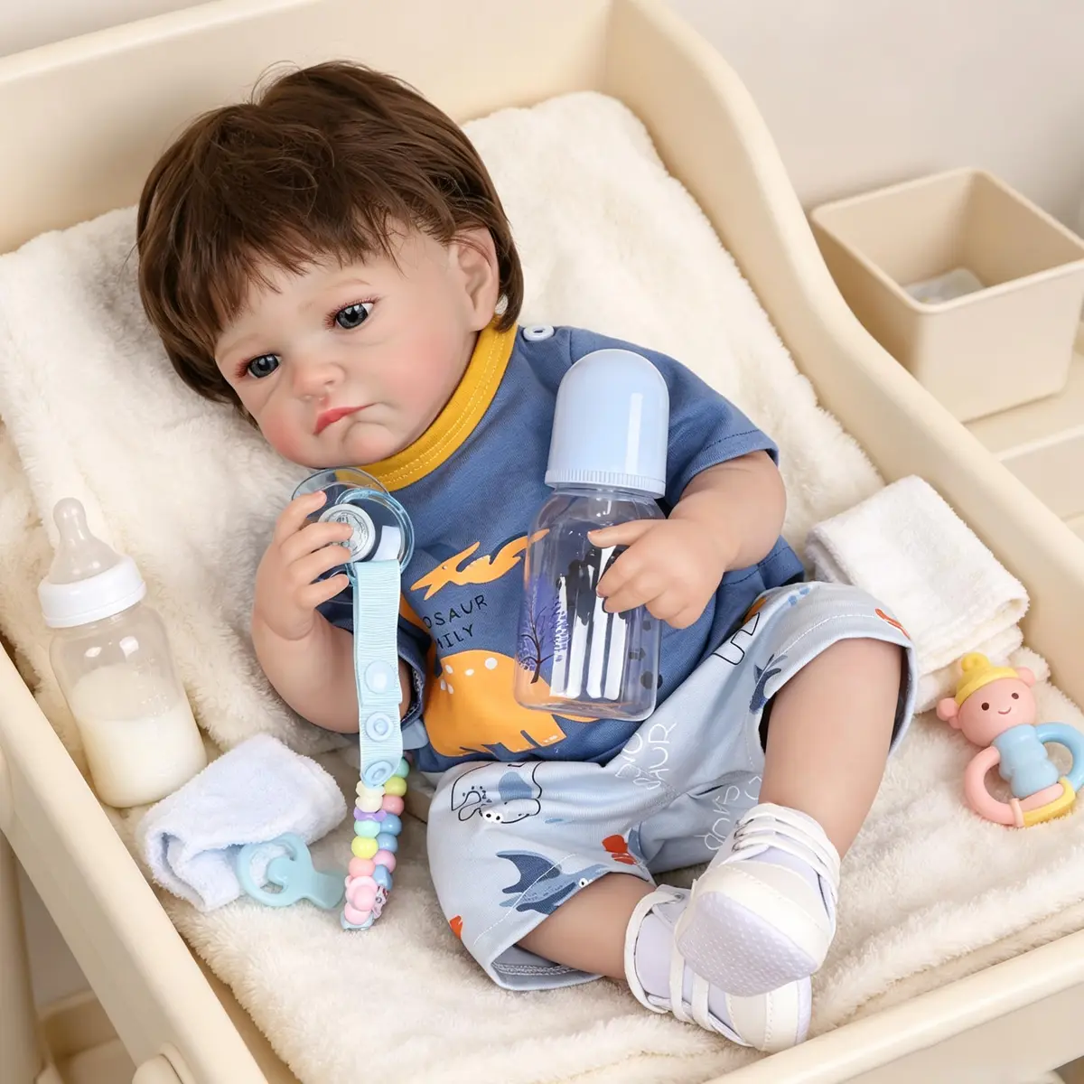 Brastoy Bebê Reborn Silicone Boneco Menino Realista 48cm Original (Menino Olhos Azuis 48cm)