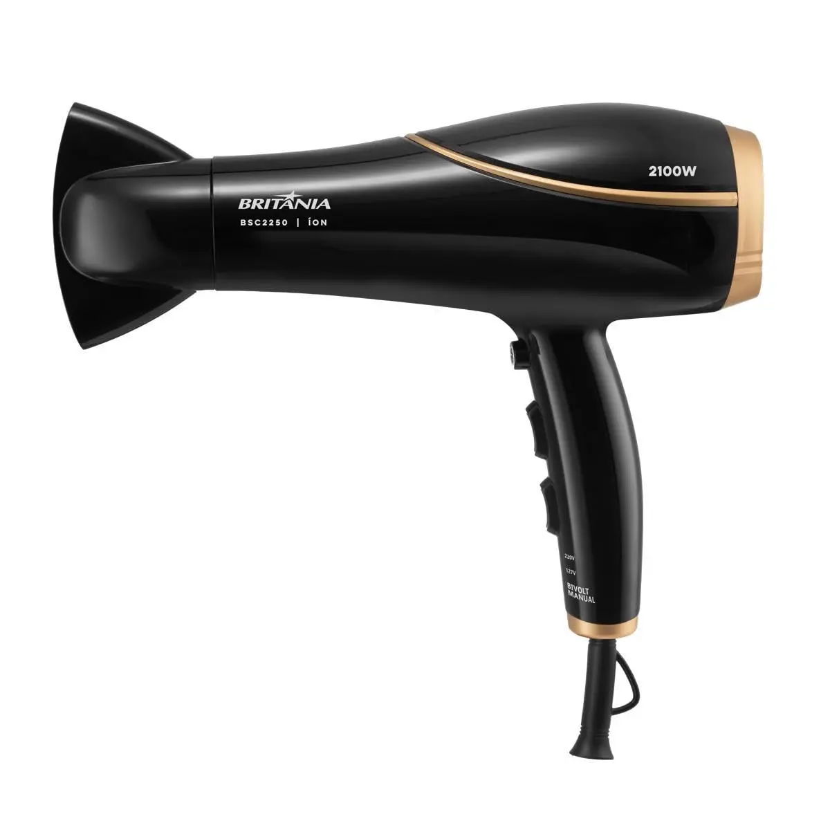 Britânia Secador de Cabelos Bivolt 2100W BSC2250 Bivolt Tecnologia de turmalina Plástico Preto com Dourado - 1