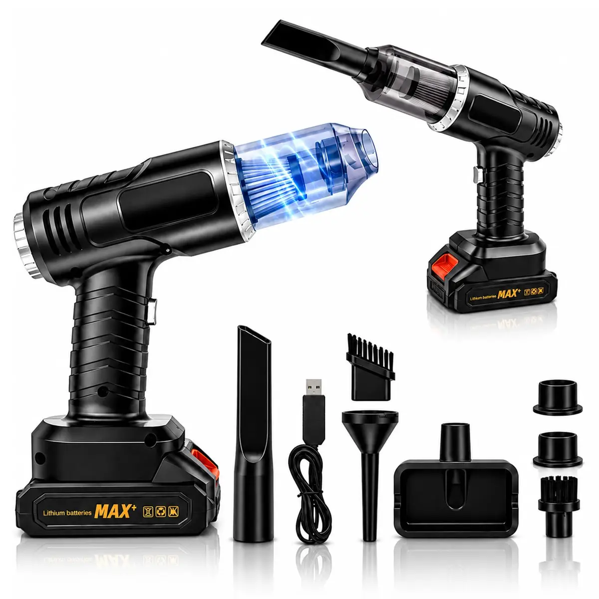 Soprador de Ar e Aspirador de Pó Portáteis 4 em 1, Aspirador Portátil para Automóvel 5000mah, Equipado com Vários Bicos, USB Recarregável para Teclado, Carro e Escritório