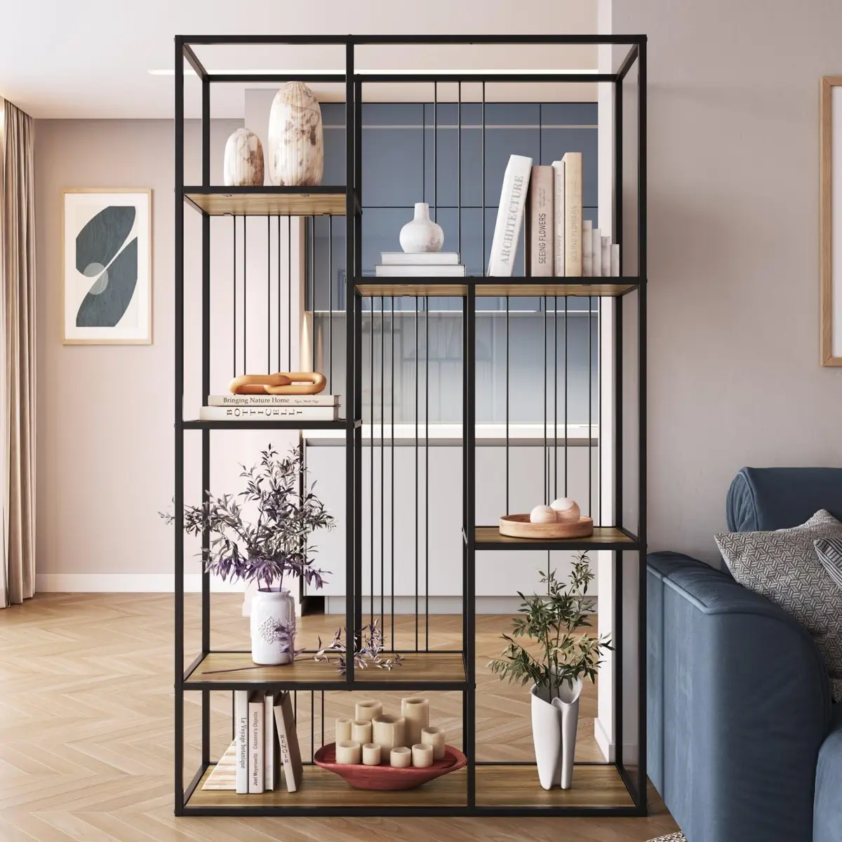 Estante Biblioteca Decorativa com 5 Prateleiras Málaga Yescasa preto/noce oro