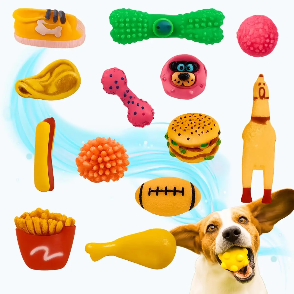 Kit 5un Brinquedo para Filhote Mordedor Bolinha Galinha Sonoro Pet | Para Cachorros