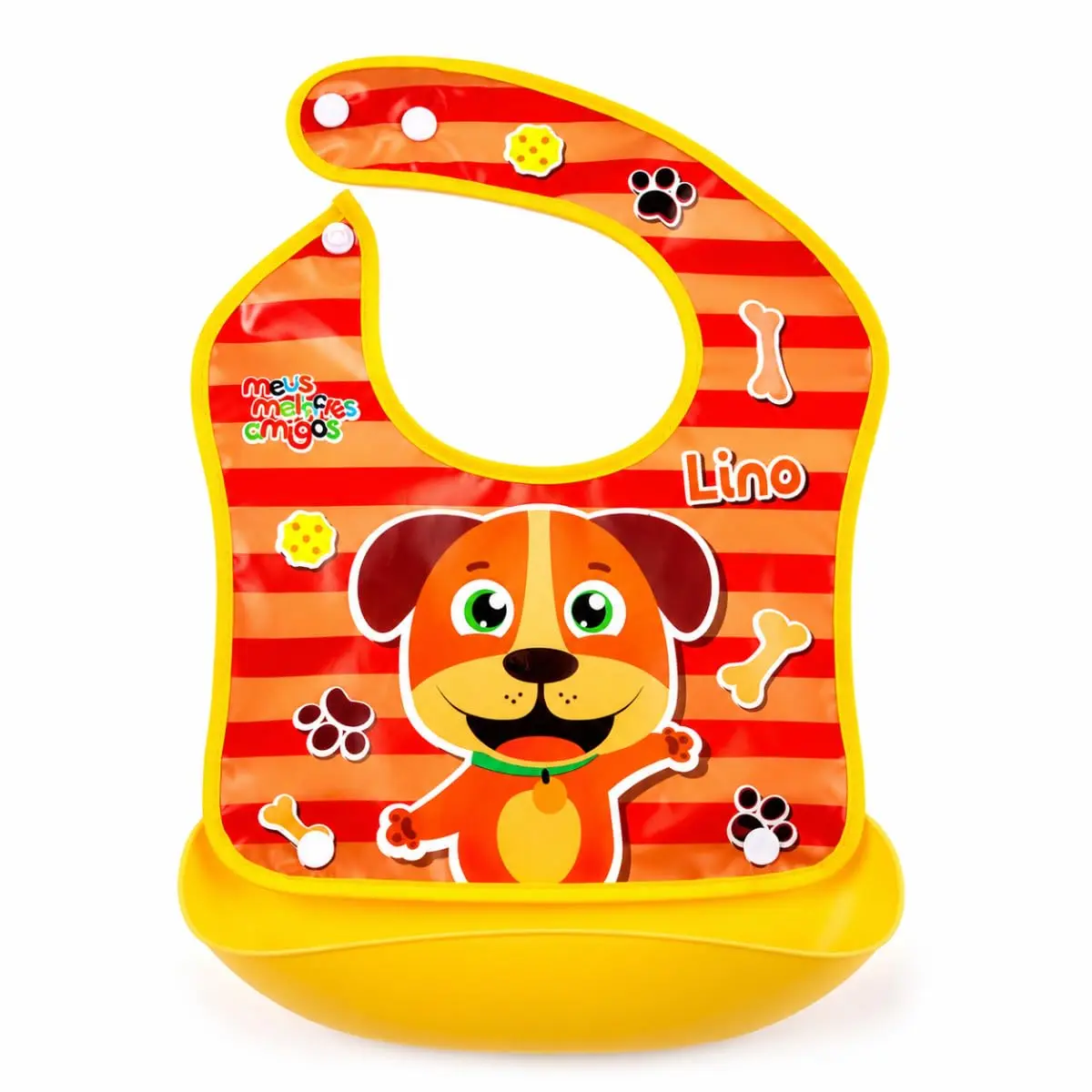 Babador Infantil Pega Migalhas Cachorro com Compartimento Removível Unissex | Alça com 2 níveis de ajuste, fácil de limpar, ajuda a proteger a roupa, medidas 32 x 23 x 4,5 cm