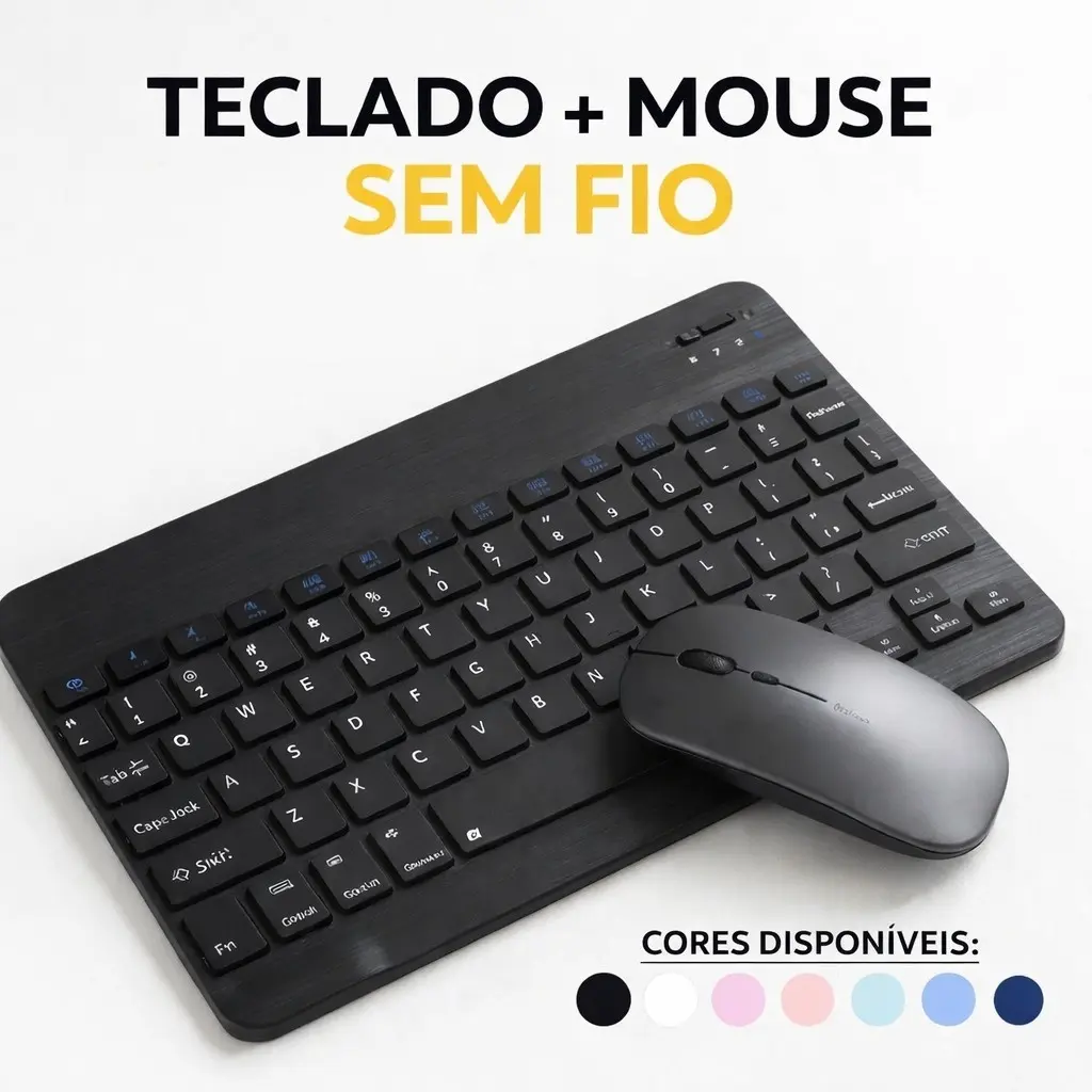 Kit Teclado e Mouse Sem Fio Bluetooth Ultrafino Portátil Recarregável Celular Notebook Computador - 1