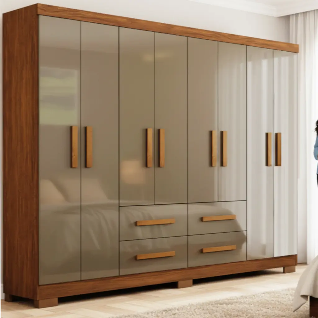 Guarda Roupas Casal Grande 8 Portas 4 Gav. Com Pés Moderno Marrom - 1