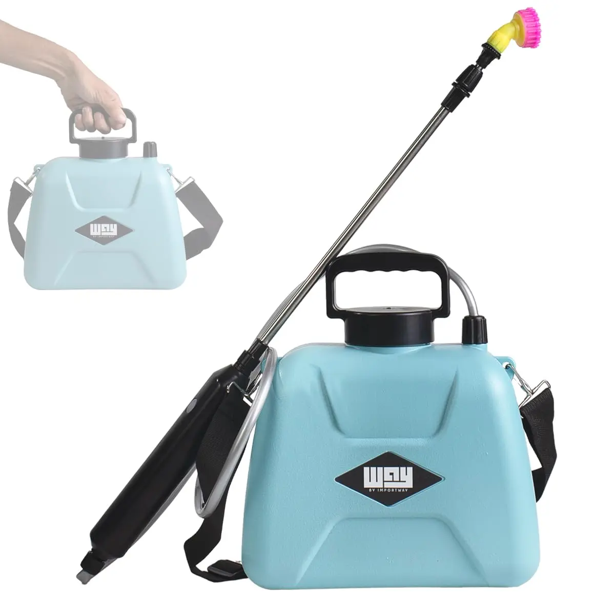 Bvx Pulverizador Elétrico Portátil Recarregável 5 Litros com Alça de Ombro, Bateria 2400mAh, 3 Bicos Intercambiáveis, Haste Telescópica 60cm