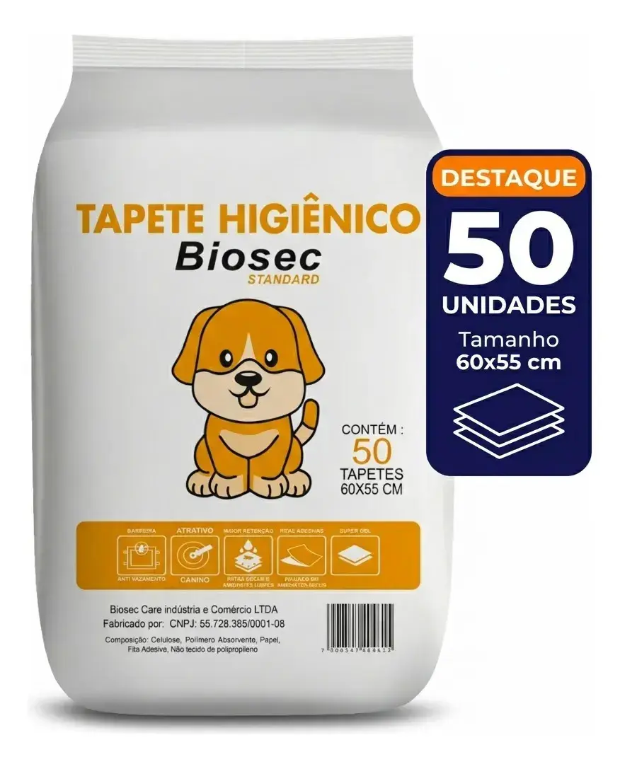 Tapete Higiênico para Cachorro 50 Unidades 60x55cm com Gel Absorvente Fralda Manta Pet Cão Com Fitas Adesivas Anti Odor Atrativo Canino - 1