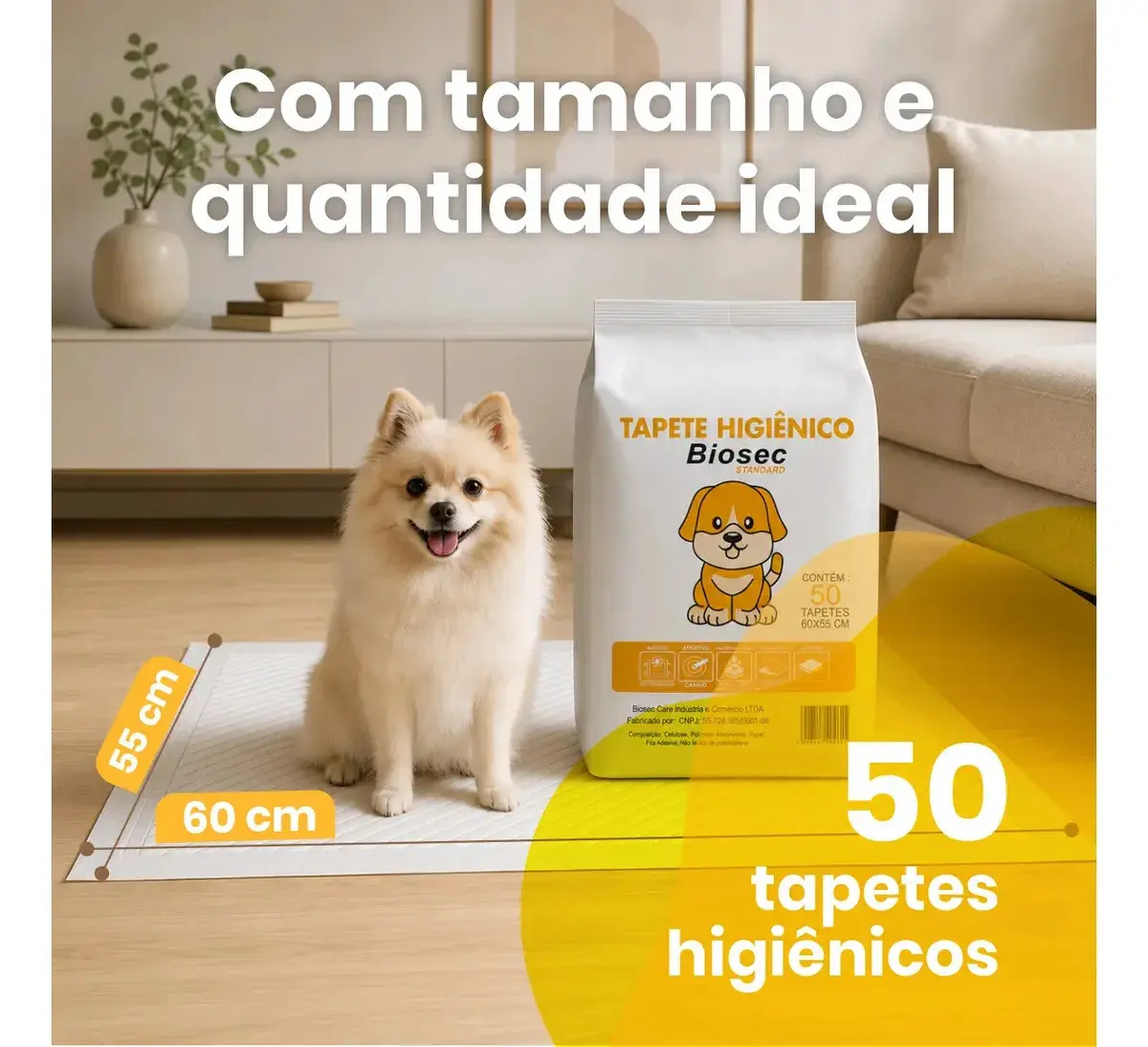 Tapete Higiênico para Cachorro 50 Unidades 60x55cm com Gel Absorvente Fralda Manta Pet Cão Com Fitas Adesivas Anti Odor Atrativo Canino thumbnail 2