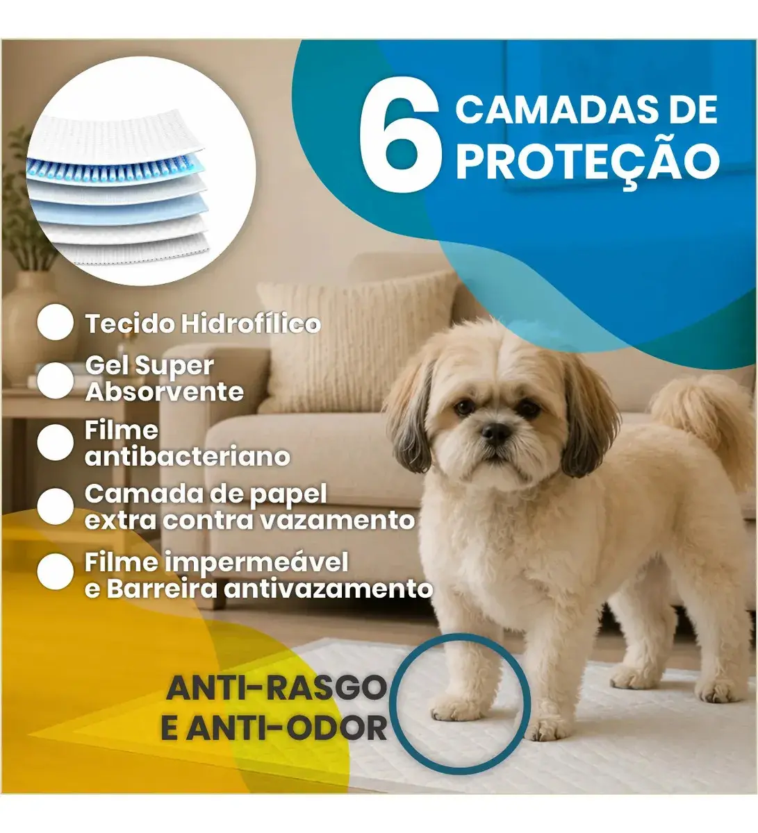 Tapete Higiênico para Cachorro 50 Unidades 60x55cm com Gel Absorvente Fralda Manta Pet Cão Com Fitas Adesivas Anti Odor Atrativo Canino thumbnail 3