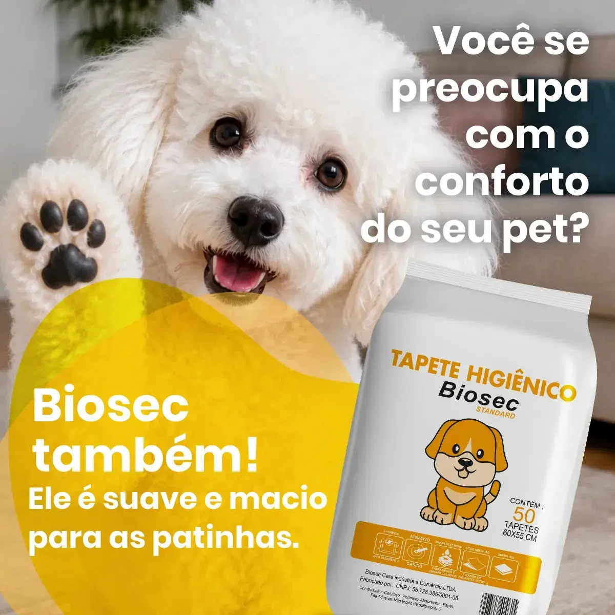 Tapete Higiênico para Cachorro 50 Unidades 60x55cm com Gel Absorvente Fralda Manta Pet Cão Com Fitas Adesivas Anti Odor Atrativo Canino thumbnail 4