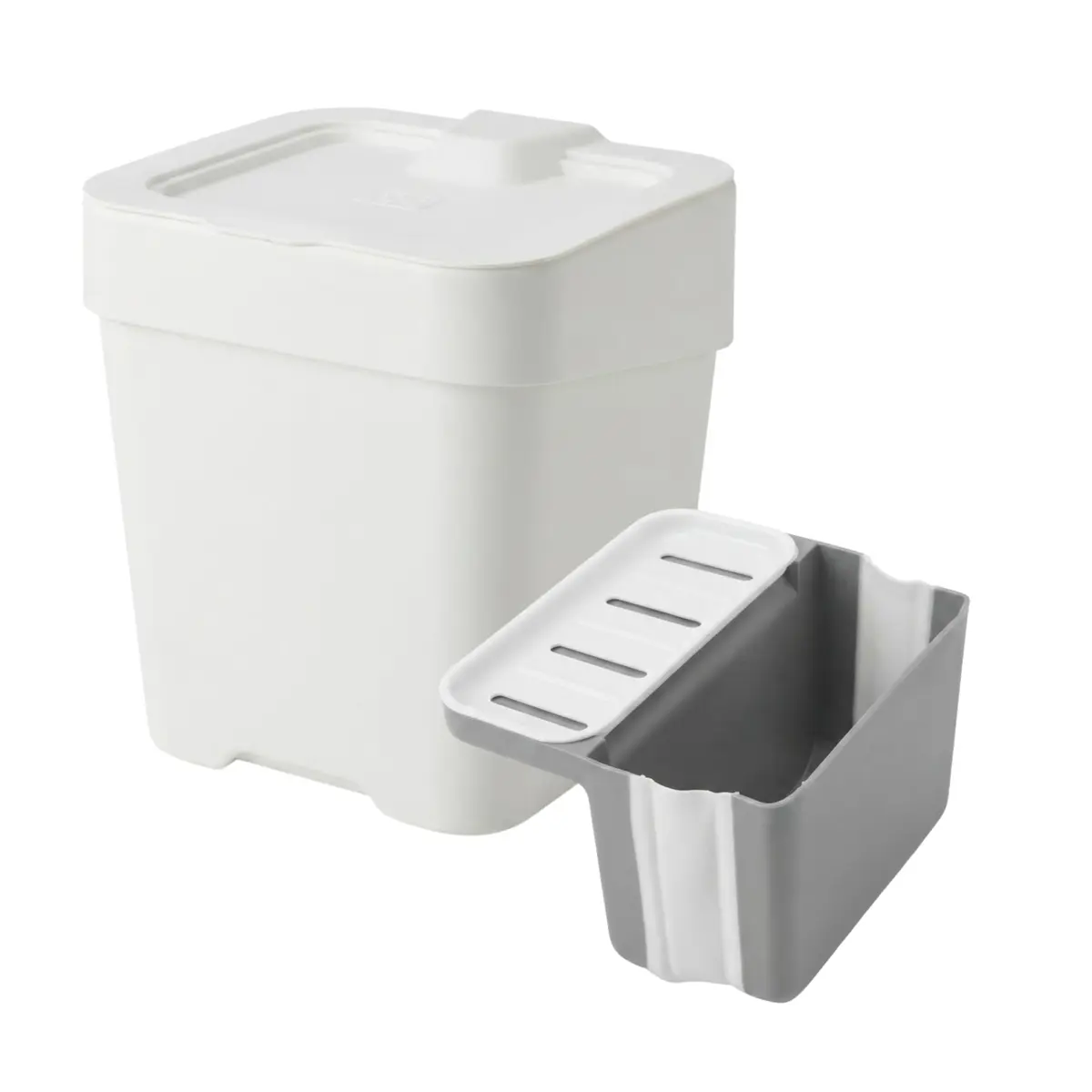 Kit Lixeira De Pia 2,5L Esconde Sacola + Organizador Dobrável Ventosa (Branco com Cinza)