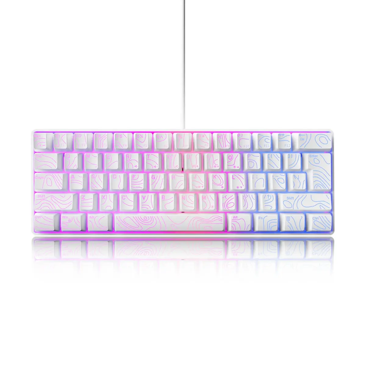 Conjunto de Teclado Gamer RGB com Fio de 61 Teclas, Teclado de Computador Branco com Película Colorida MINI Não Mecânico