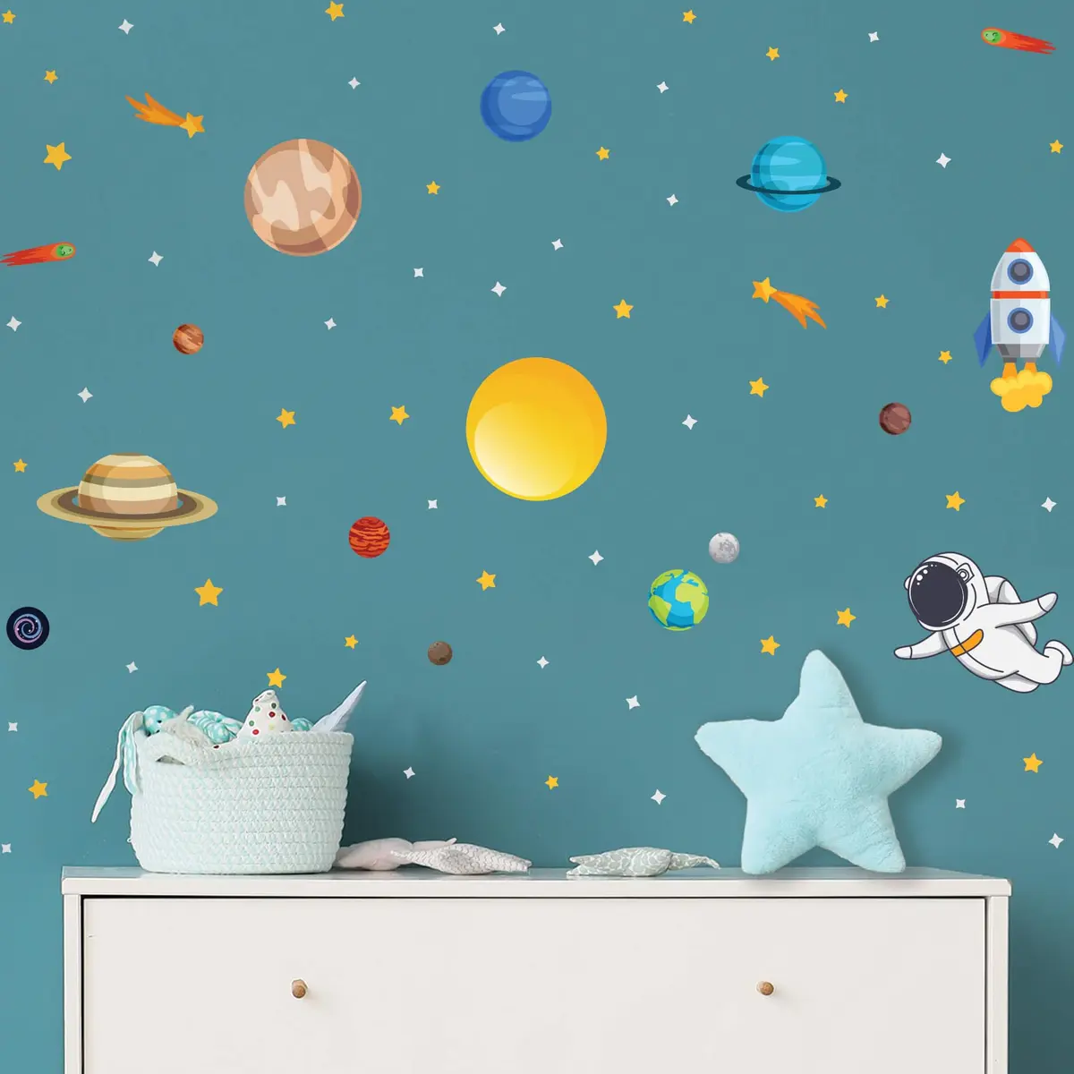 Adesivo de Parede Infantil Espaço e Astronauta