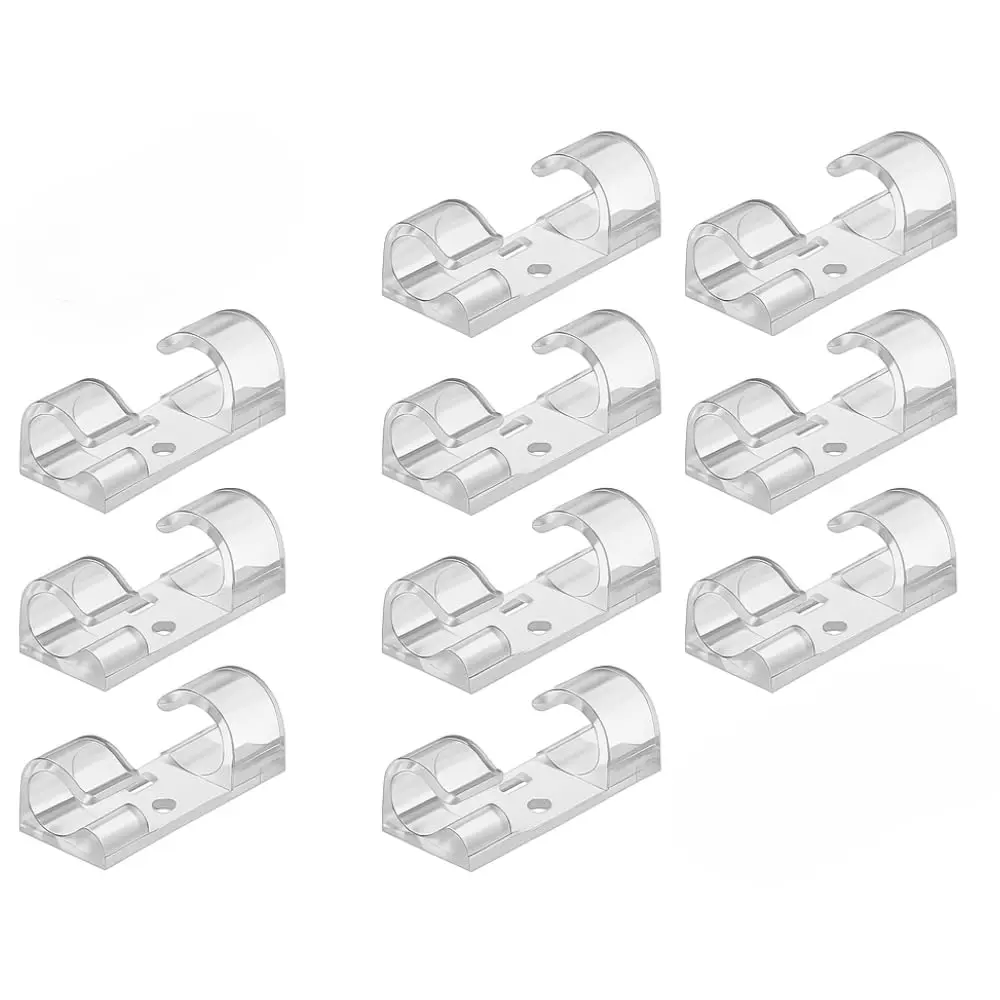 Kit Organizador de Cabos e Fios, 10 Peças, Transparente, com Adesivo 3M, Fixação Discreta