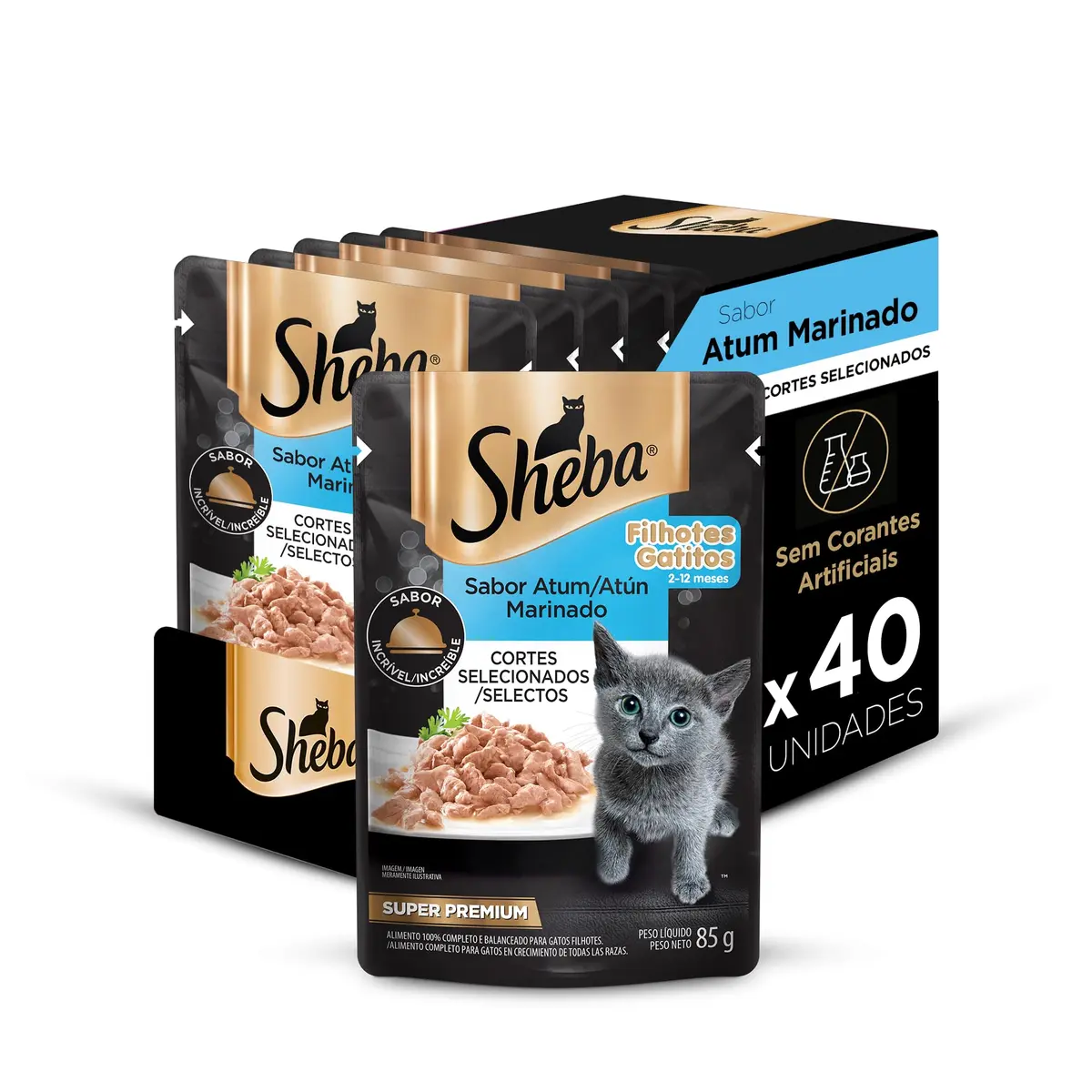 Pack Ração Úmida Sheba Sachê para Gatos Filhotes Sabor Atum Marinado 85g - 40 unidades