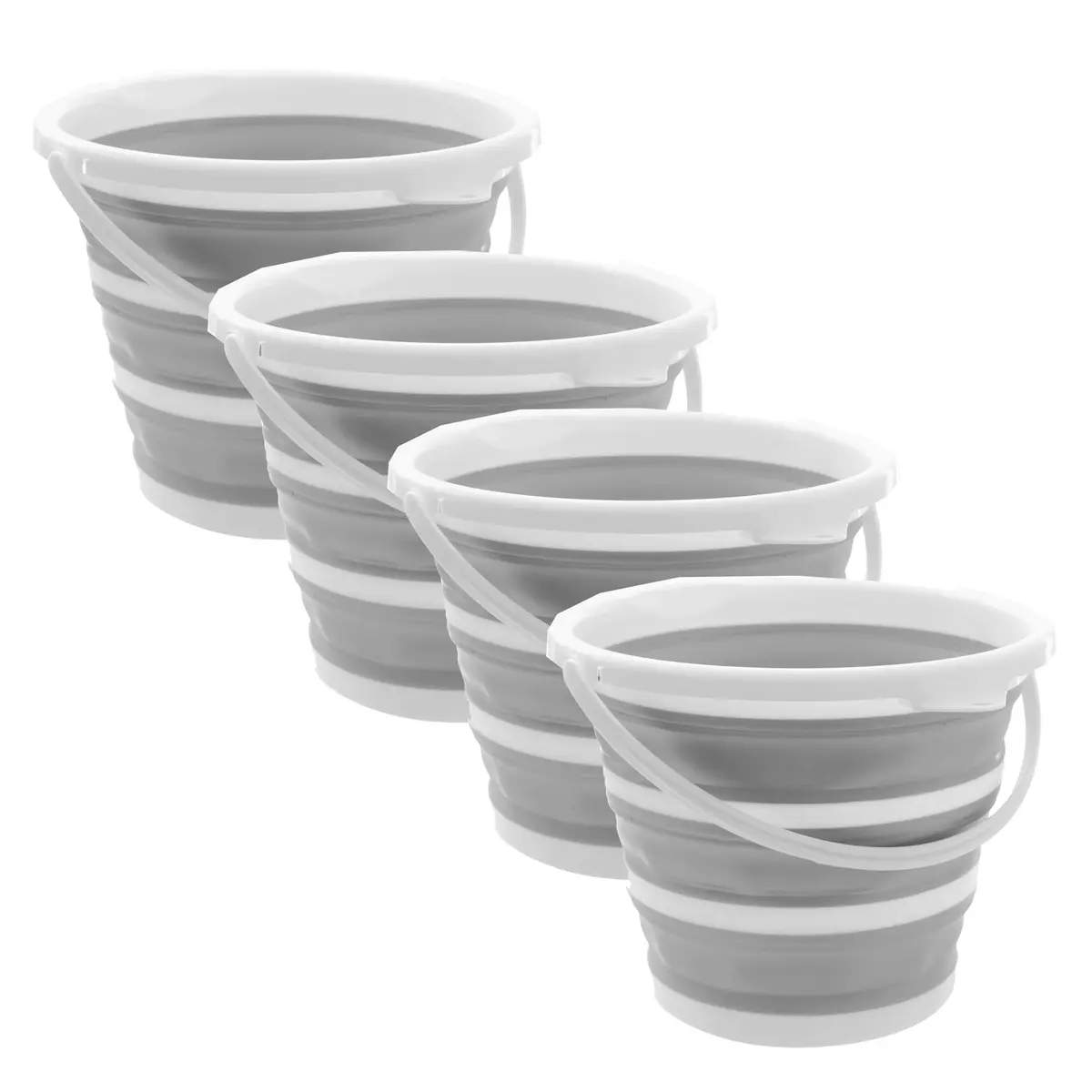 Gato Panda - Kit com 4 Baldes Retráteis Dobráveis 10L em Silicone com Alça Resistente | Compacto, Multiuso, Lavanderia, Limpeza, Camping e Organização