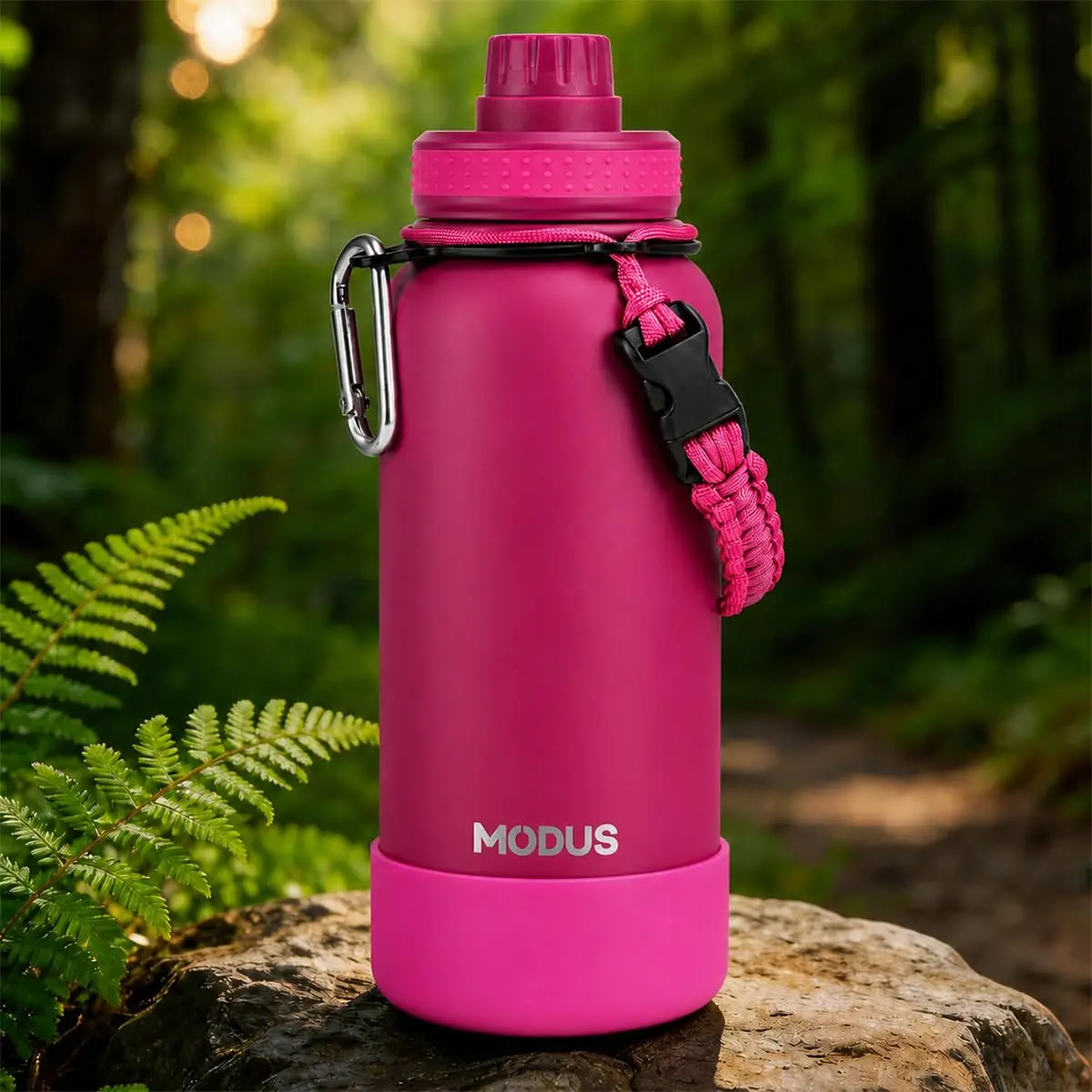 950ml Garrafa Térmica de Aço Inoxidável com Alça Paracord | Base Antiderrapante de Silicone – Mantém a Água Gelada por até 24 Horas Gradiente Rosa