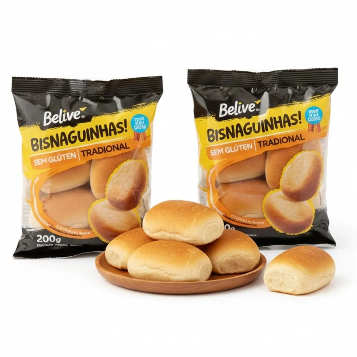 Kit com 2 Pacotes - Bisnaguinha Tradicional Belive Sem Glúten 200g - Pão Macio Clássico Sem Glúten e Sem Lactose - Lanche Prático para Crianças - Zero Gordura Trans