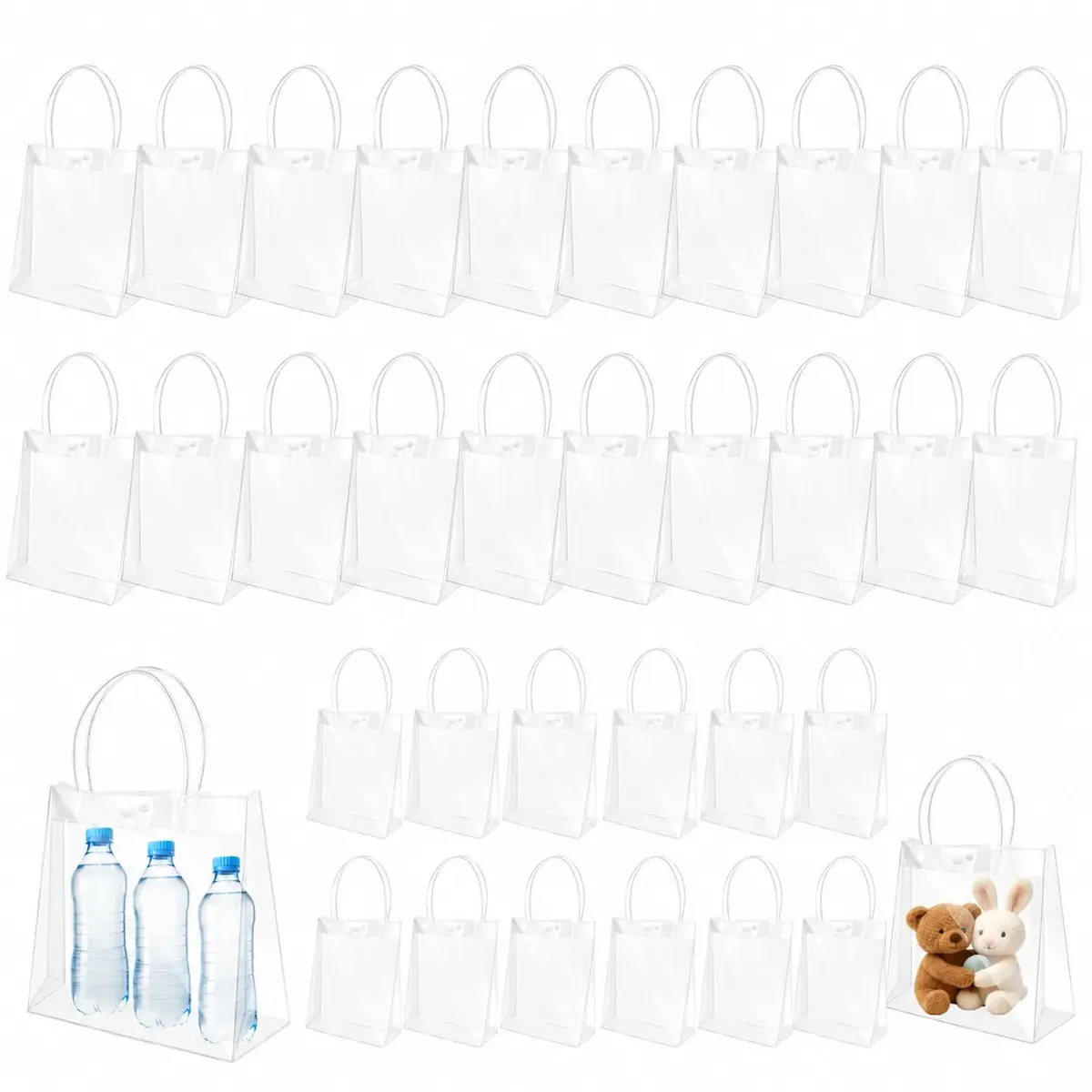 Gavzrt 20 * 20 * 8 cm Sacola de Presente Transparente PVC com Alça Reutilizável para Festas e Eventos - 30 Unidades, Sacolinhas para Lembrancinhas - 1