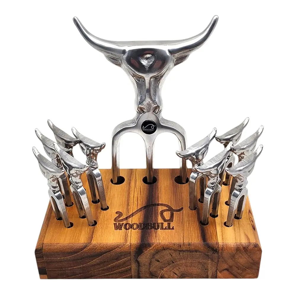 Garfo Tridente para Churrasco com 10 Garfos para Petisco, Ideal para Servir Carnes e Aperitivos com Estilo e Praticidade, Perfeito para Churrasqueiros e Reuniões – WOODBULL.