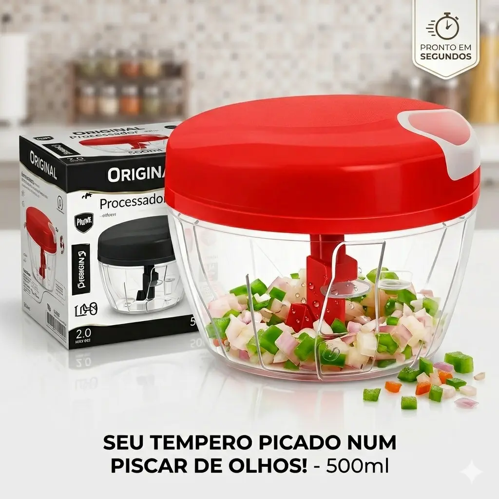 Processador 170ml e 500ml Triturador de Alimentos Alho Cebola Legumes Cozinha Preto e Vermelho - 1
