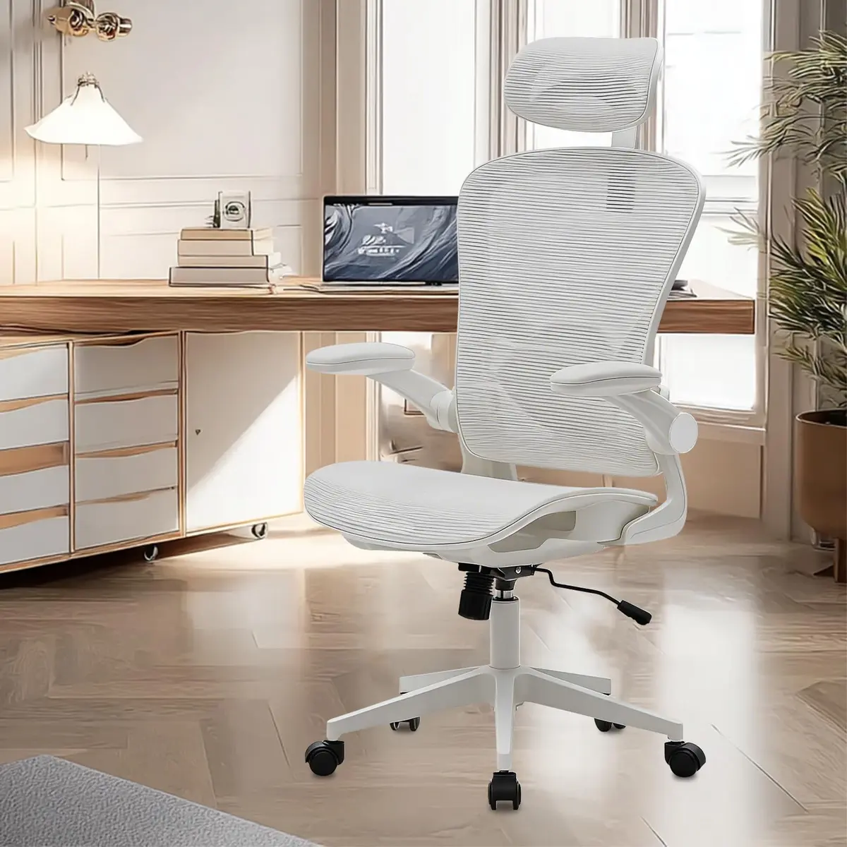 Cadeira de Escritório Ergonômica com Encosto em Mesh e Assento com Tecnologia Air Comfort, Apoio Lombar Ajustável, Função Relax e Altura Regulável (Cinza)