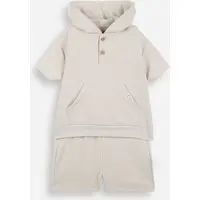 conjunto curto infantil com capuz listrado bege - 1