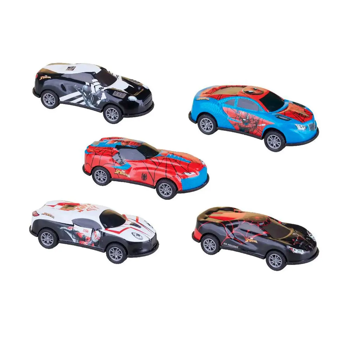 Candide, Kit Mini Carrinhos de Brinquedo, Homem-Aranha, Função Pullback - 5 unidades
