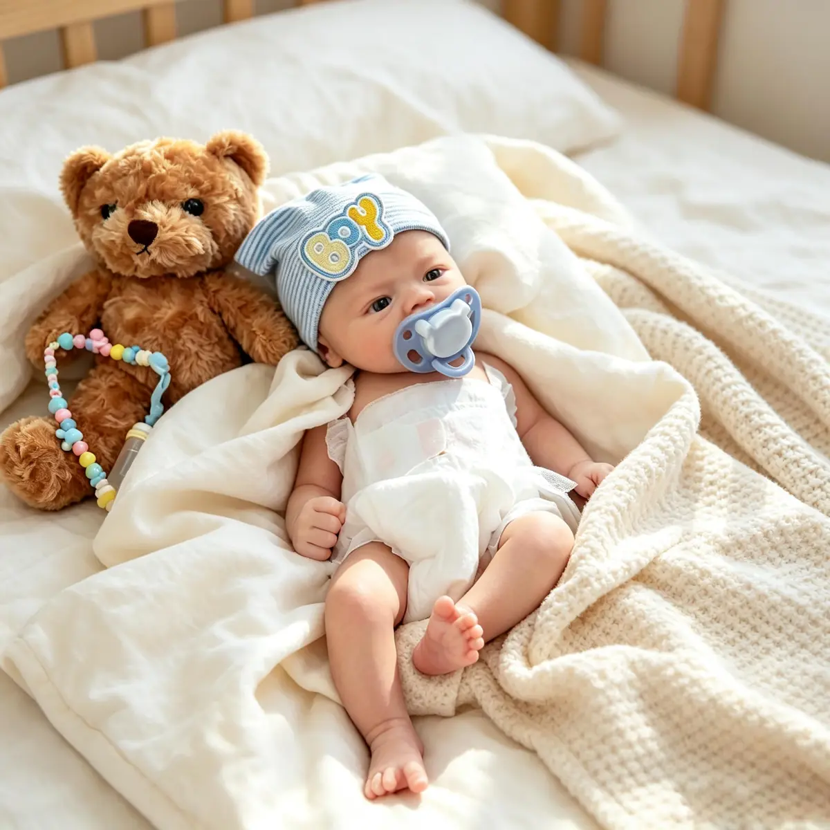 Brastoy Bebê Reborn Menino de Silicone Sólido Macio Realista Boneco 40cm (Menino Com Chupeta) - 1