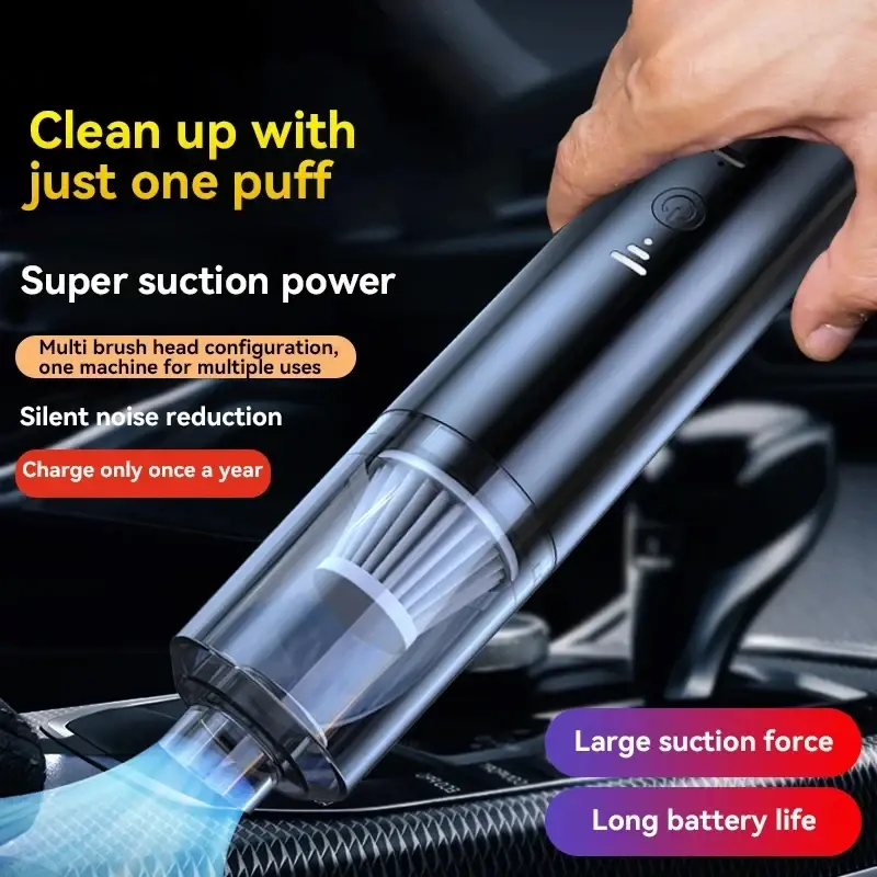 Aspirador de Pó Mini para Carro, Potente Sucção, Aspirador Portátil Recarregável para Carro e Casa