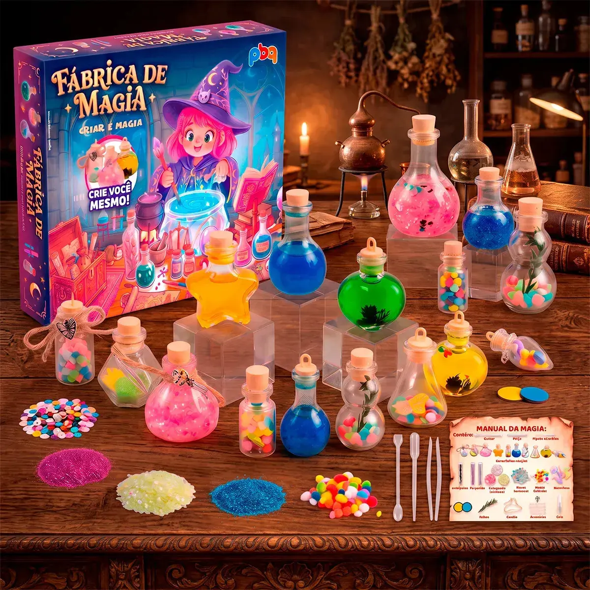 Kit de Poções Mágicas Colorida com 10 Frascos para Criança Criativo