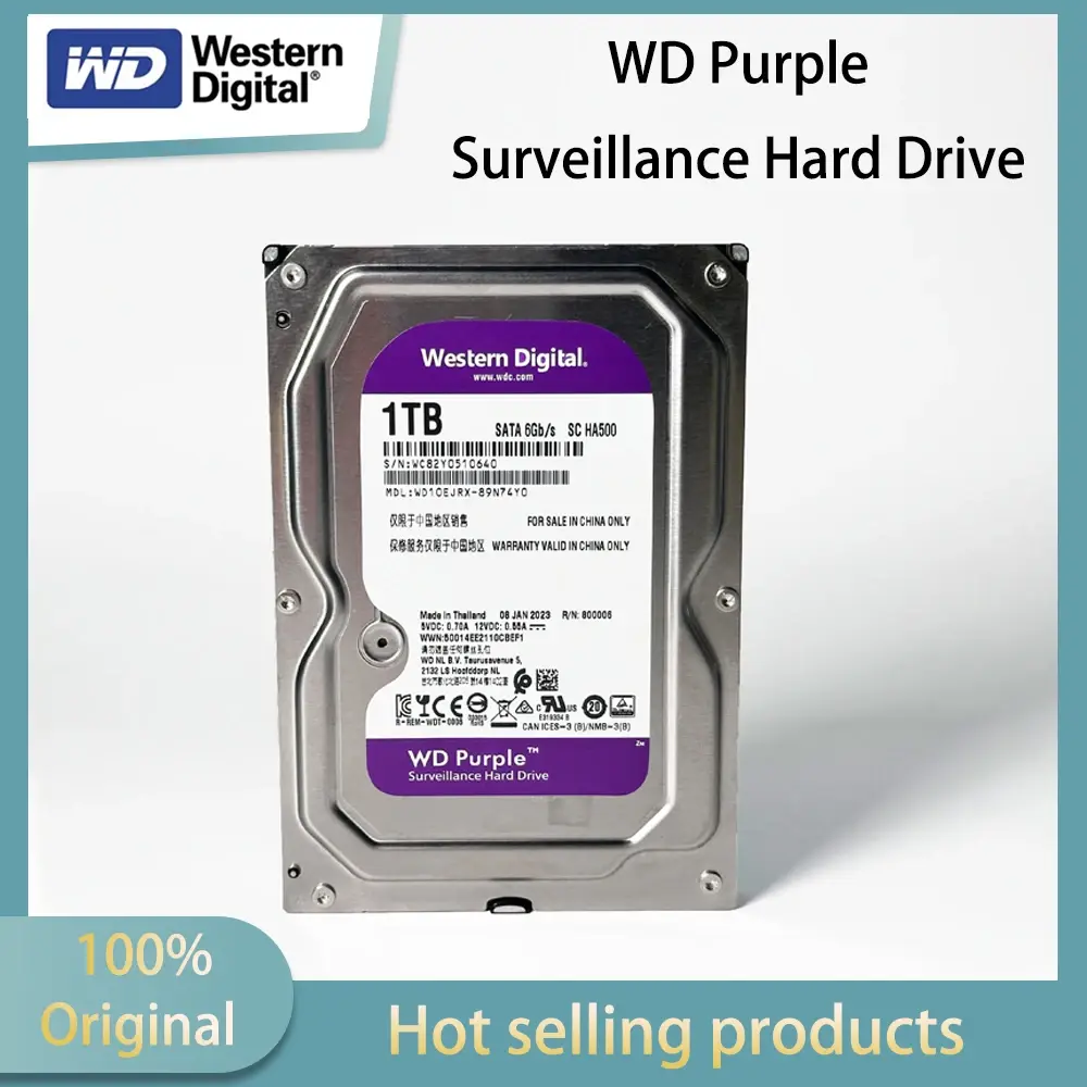 Disco Rígido Interno Western Digital WD Purple para Vigilância 4TB 3TB 2TB 1TB - SATA 6 Gb/s, 64 MB Cache, 3.5" 1TB-WD10EJRX