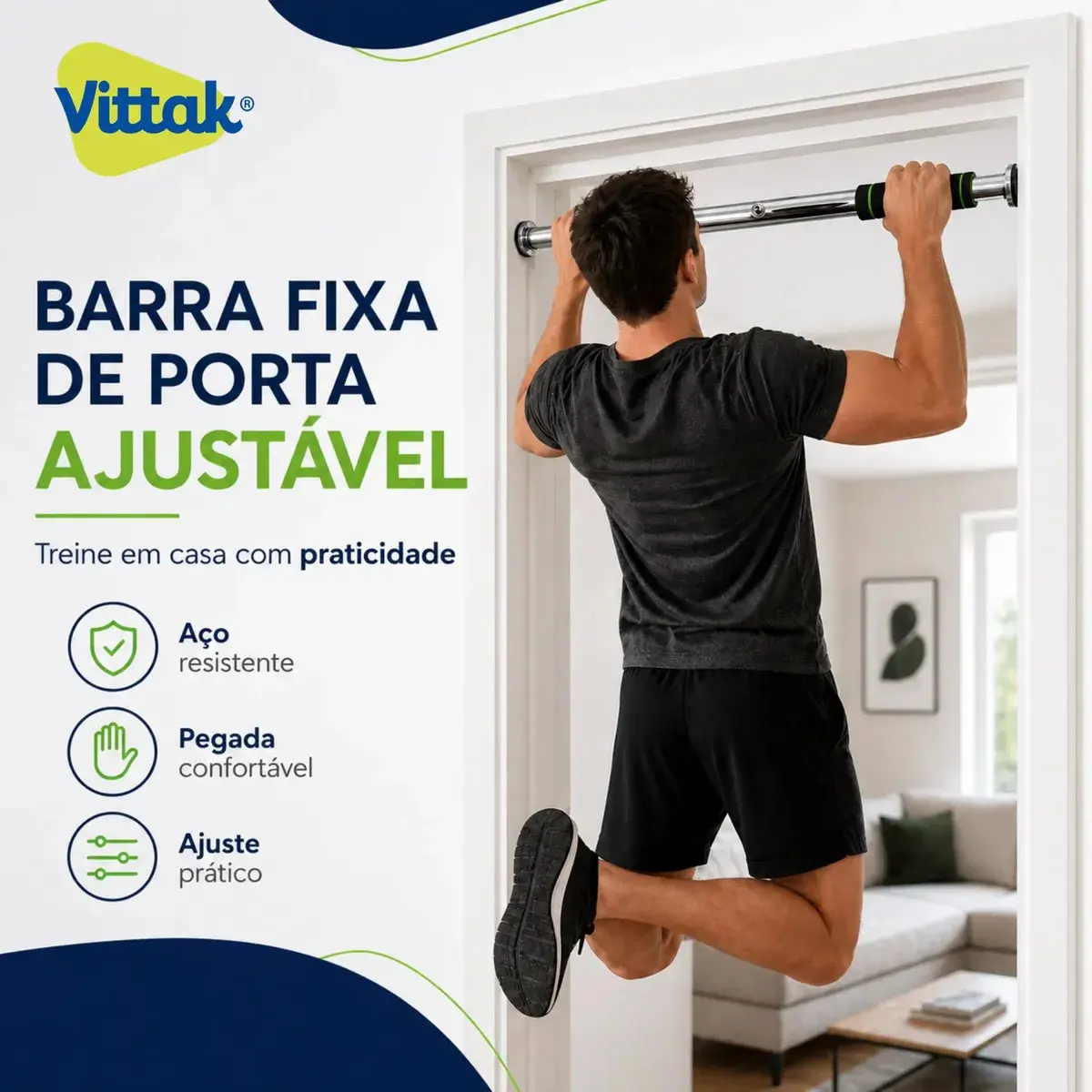 Vittak Barra Fixa para Porta Ajustável de Aço Prateado - 1