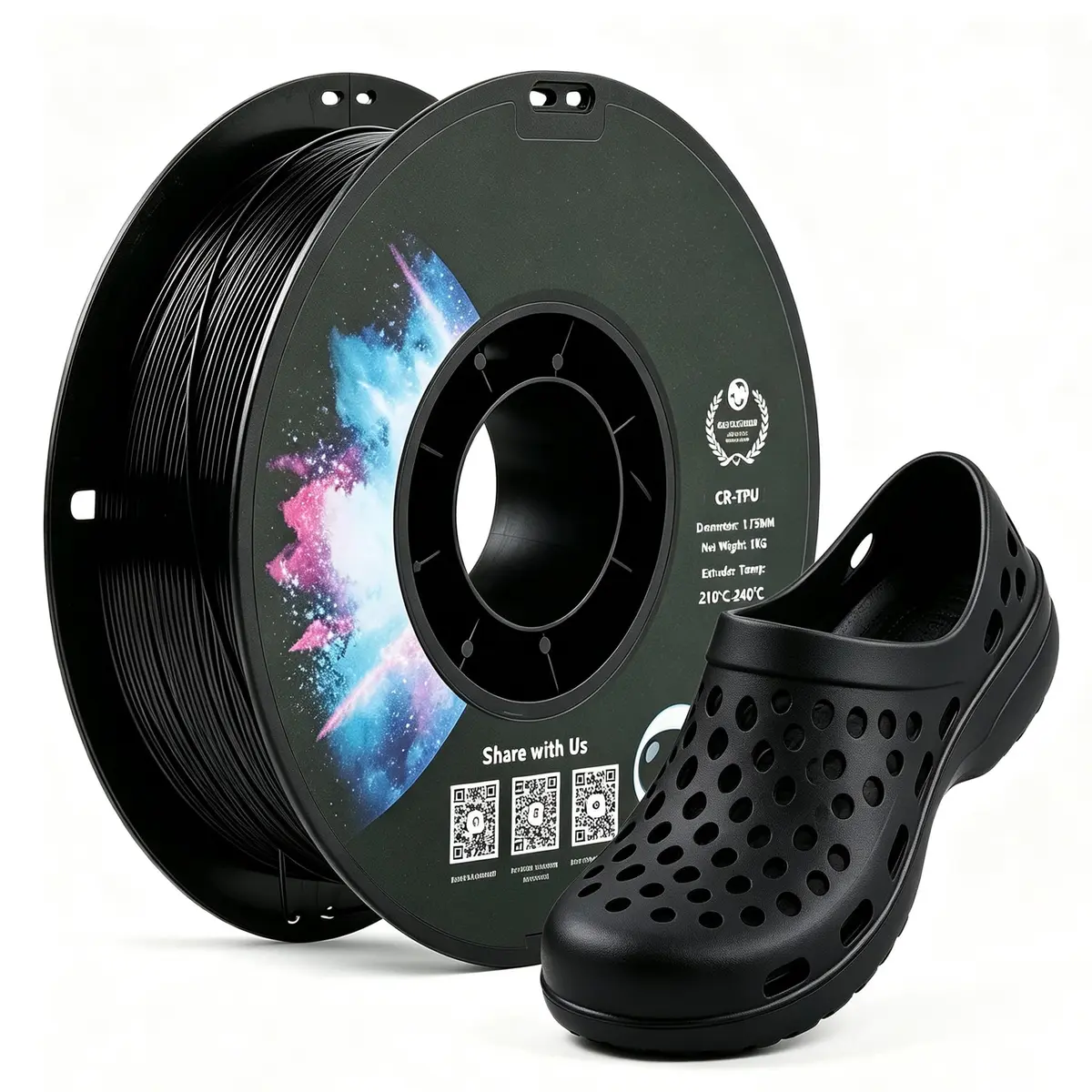 Creatorally Filamento TPU 95A 1,75mm 1kg Preto para Impressora 3D | Alta elasticidade, Resistência a impactos, Baixo desgaste, Fluxo estável, Impressão precisa