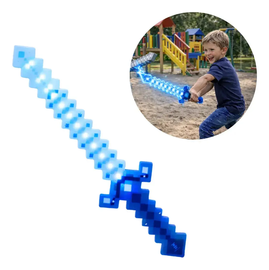 Espada Minecraft C/ Luz E Som Brinquedo Jogo Video Game Azul