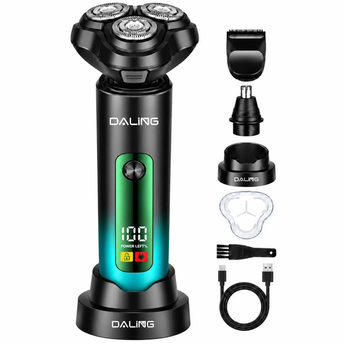 Barbeador Eletrico, Máquina De Barbear Elétrica 3 em 1 Barbeador, com Cabeças Flutuantes 3D Maquina de Cortar Cabelo e Aparador de Pelos Nasais, Máquina de Afeitar Eléctrica Ovisor de Led