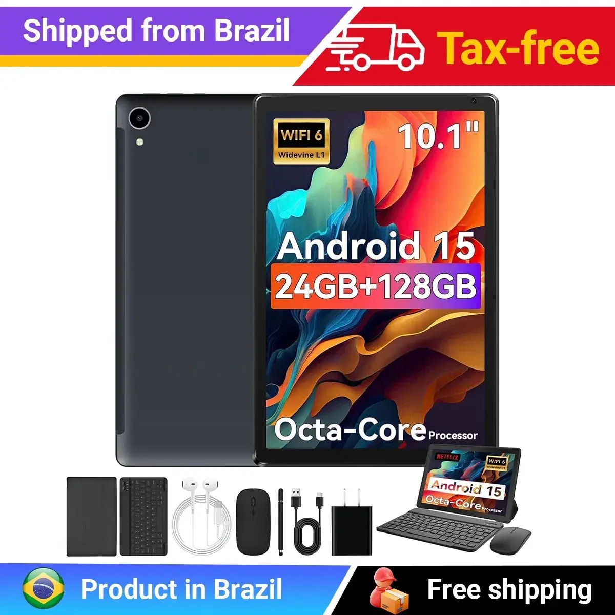 10 Polegada android 15 tablet 8 núcleo tablets 24(4 +20)gb + 128gb 1tb expansão wifi6 5mp + 8mp stylus teclado mouse fone de ouvido pc pad conjunto