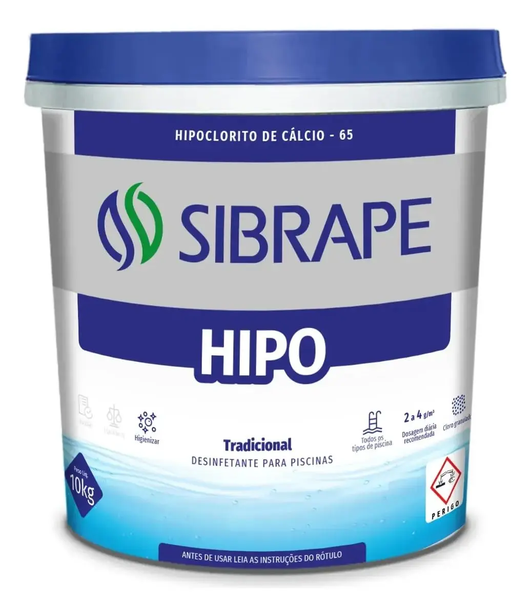 Cloro Piscina Hipoclorito de Cálcio 65% Ativo 10kg | Balde 10kg, 65% Cloro Ativo, Tratamento de Piscina, Alta Concentração