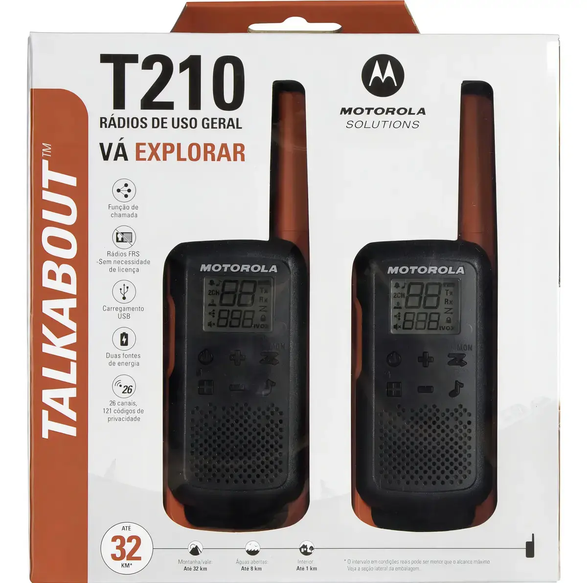 Rádio Talkabout Motorola T210BR Alcance Até 32km Uhf Cor Vermelho e Preto Walk Talk - 1