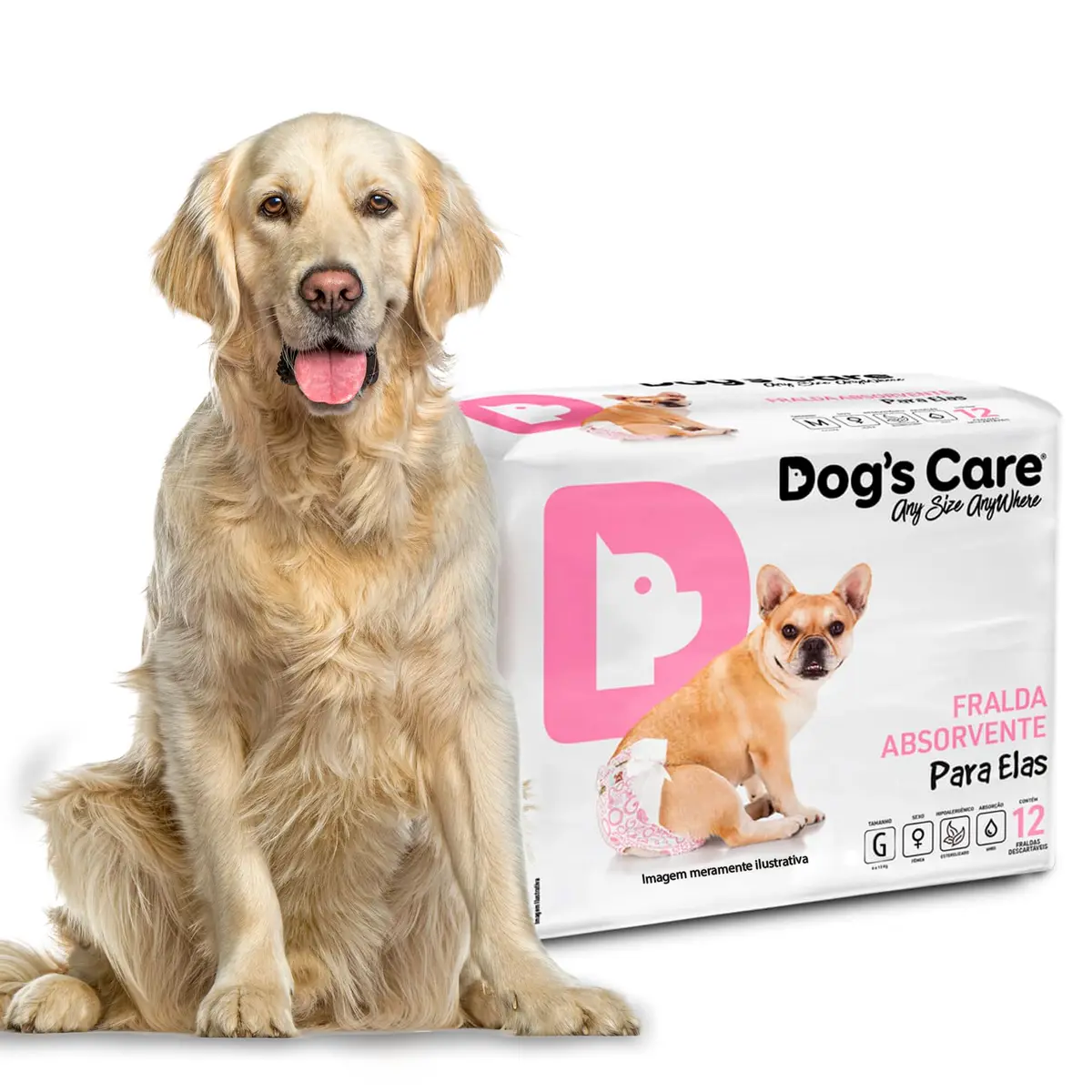 Fralda Descartável para Cães Fêmeas Dog's Care, 12 Unidades | Absorvente, De 13 a 20kg, Tamanho G, Para Cães Idosos e Filhotes - 1