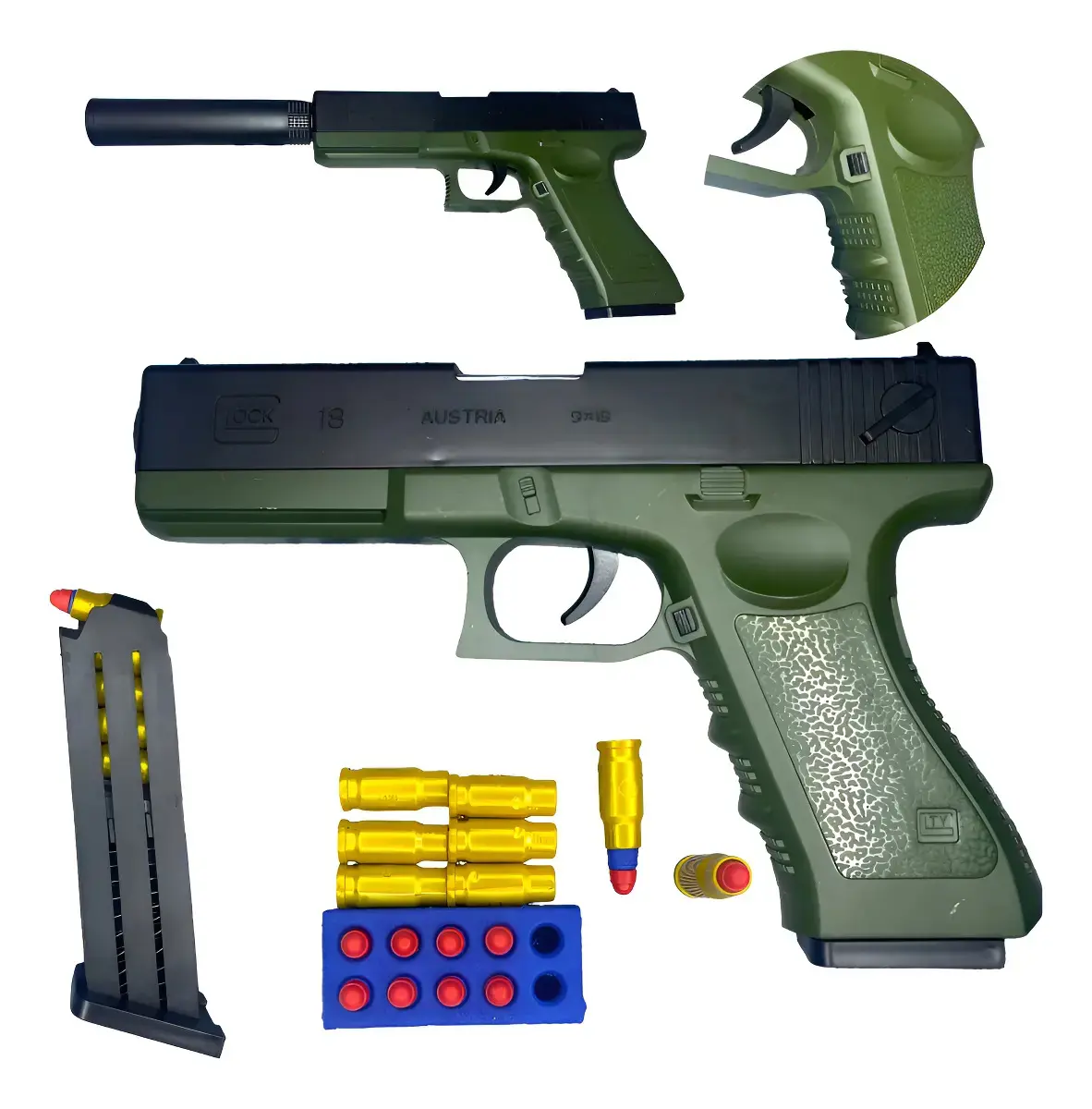 Arma De Brinquedo Pistola Com Dardos E Capsulas Arminha Cor Verde Com Preto - 1